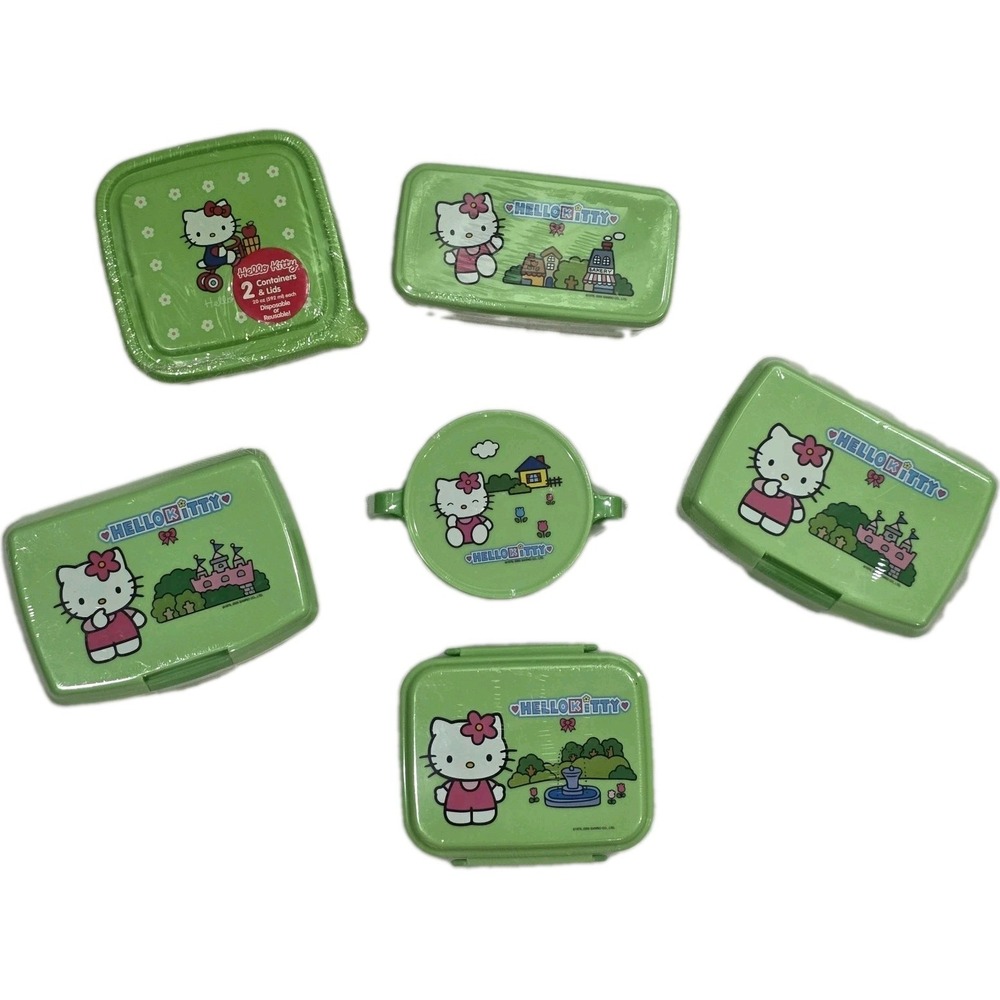 Hello Kitty Plastic Bowl Set 2005 2006 Sanrio Green Lot New
